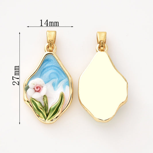 18K Oil Painting Tulip Flower Pendant