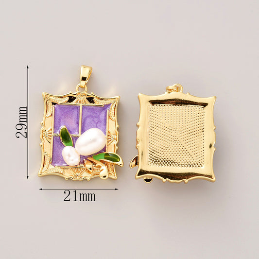 18K Oil Painting Purplet Natural Freshwater Pearl Pendant