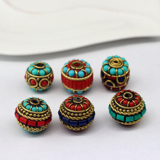 Ethnic Nepalese handmade copper beads brass inlaid barrel beads diy play bracelet spacer beads accessories diy jewelry