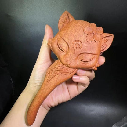 Wooden Carving Fox Hair Brush