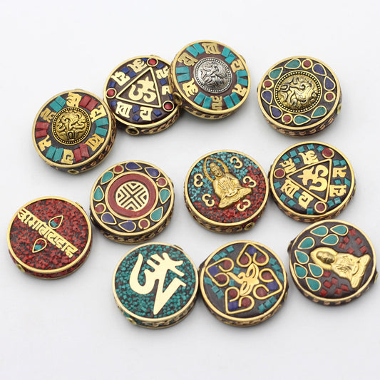 Retro Nepalese six-character mantra thangka back cloud DIY ethnic style car keychain accessories pendant