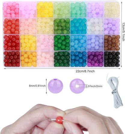 700PCS Glass Beads for Jewelry Making,28 Colors 8mm Crystal Gemstone Beads Bracelet Making Kit for DIY Craft, Ideal for Bracelets Jewelry Making