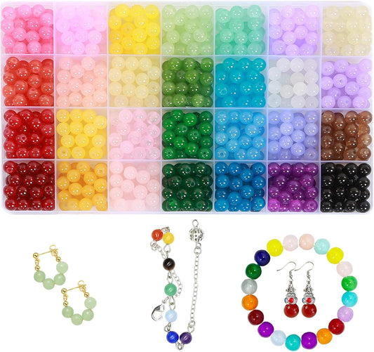 700PCS Glass Beads for Jewelry Making,28 Colors 8mm Crystal Gemstone Beads Bracelet Making Kit for DIY Craft, Ideal for Bracelets Jewelry Making