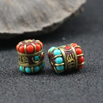 Ethnic style Nepalese handmade inlaid bucket bead brass six character mantra separated bead DIY 108 bracelet accessories