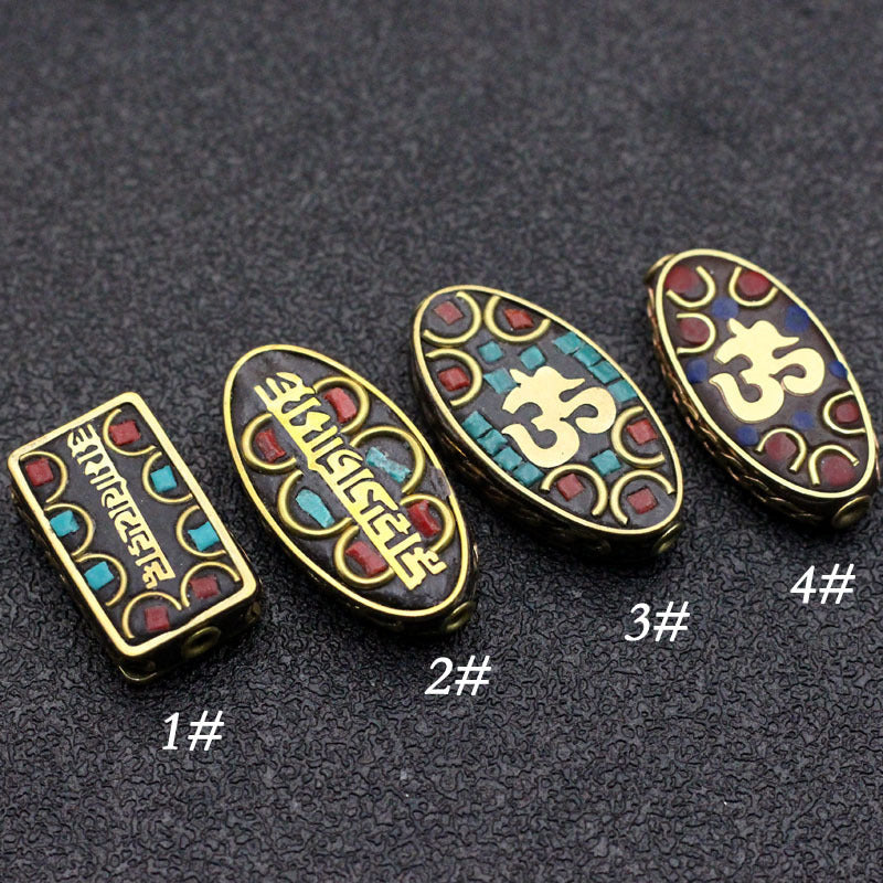 Nepal six-character mantra back cloud copper beads crystal Buddha amulet necklace accessories thangka Buddha amulet keychain accessories