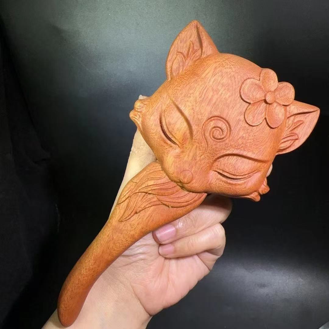 Wooden Carving Fox Hair Brush