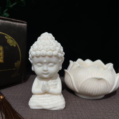 BTYYIHEX Miniature Carved Ivory Fruit Tathagata Buddha with Lotus Desk Ornament