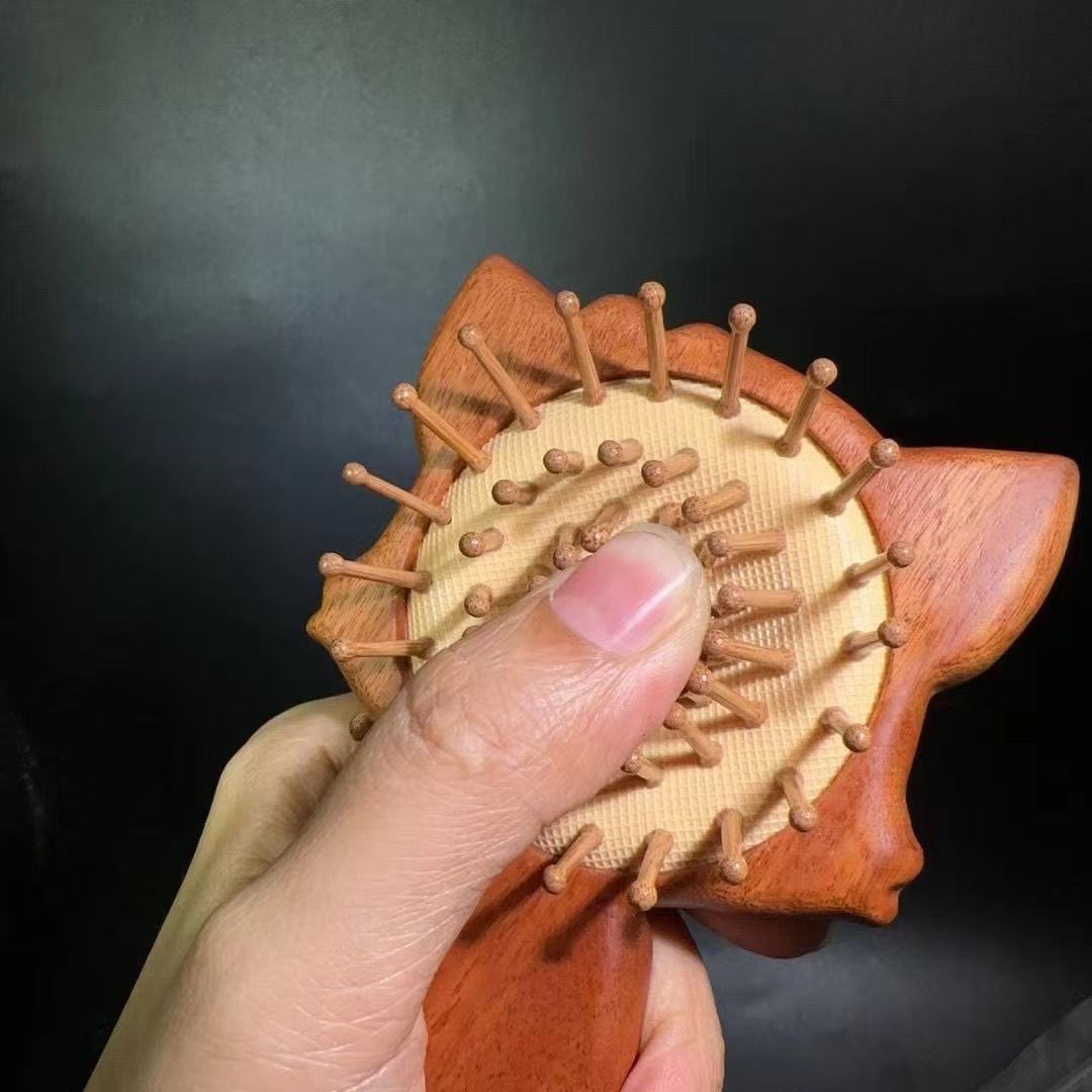 Wooden Carving Fox Hair Brush