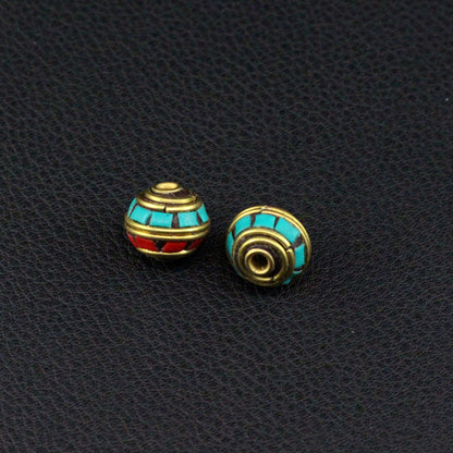 Handmade Nepalese copper beads, round beads, flying saucer beads, ethnic style necklace, thangka with beads, keychain spacer beads