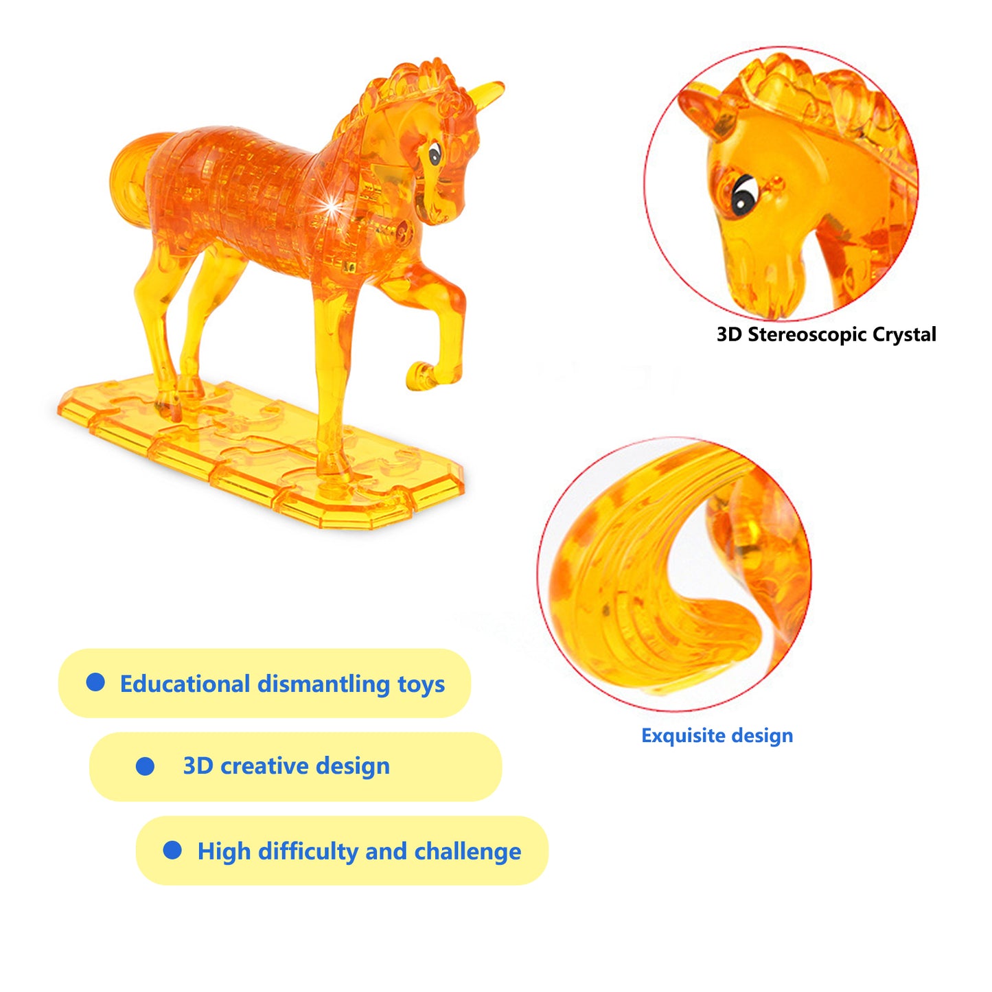 3D Crystal Puzzle Horse, Crystal Puzzle Brainteasers for Puzzlers Ages 16 and Up, 100Pcs