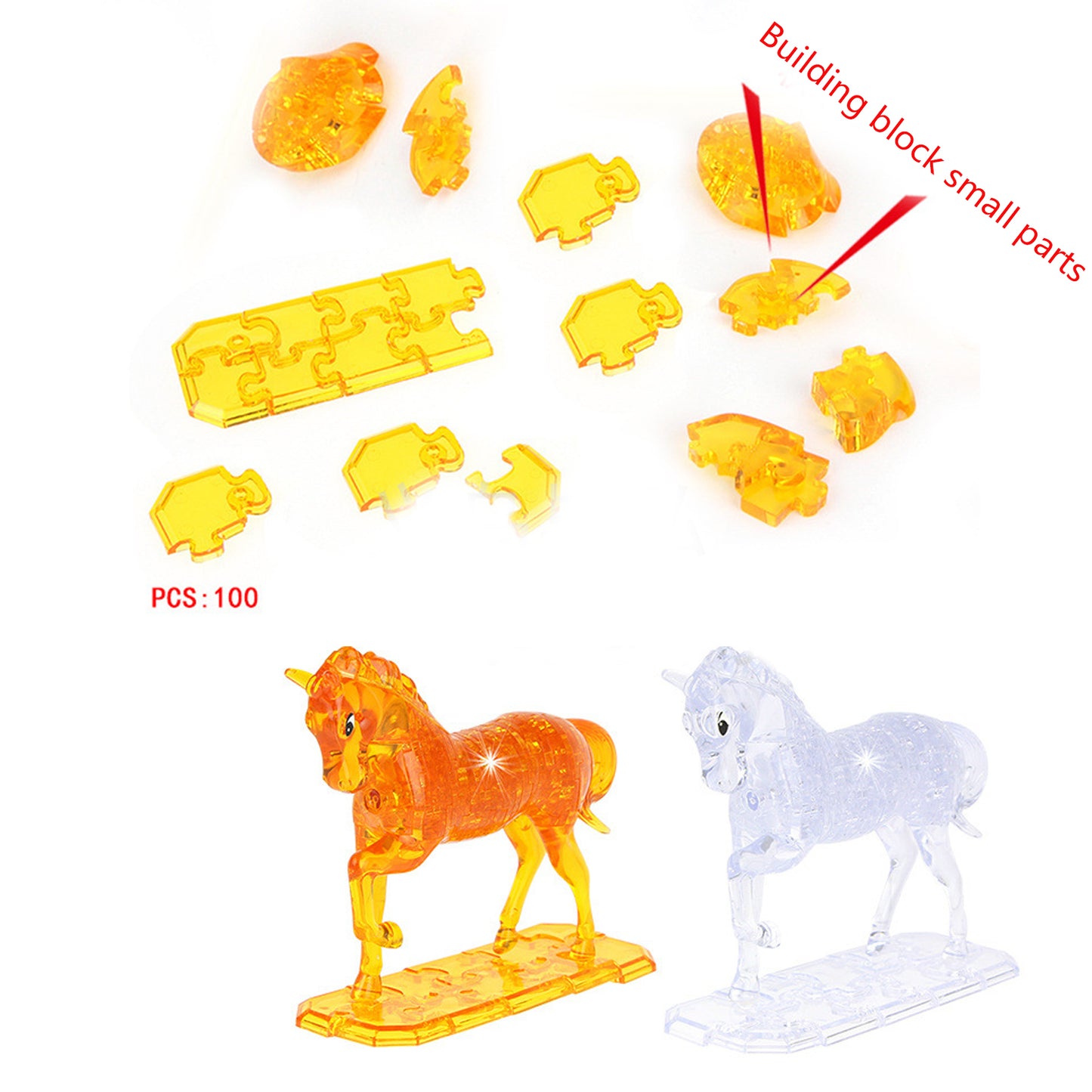 3D Crystal Puzzle Horse, Crystal Puzzle Brainteasers for Puzzlers Ages 16 and Up, 100Pcs