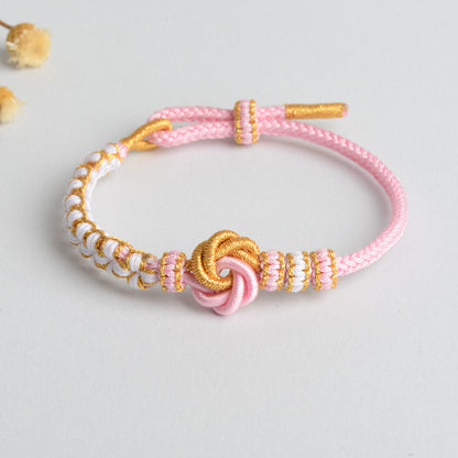 #008 - DIY Handmade Woven Mandala Knot Bracelet Pink Peach Blossom Knot Bracelet Wearable Bead Jewelry Accessories Bracelet, Friendship Bracelet