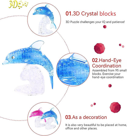 3D Crystal Puzzle Dolphin, Crystal Puzzle Brainteasers for Puzzlers Ages 16 and Up, 95Pcs