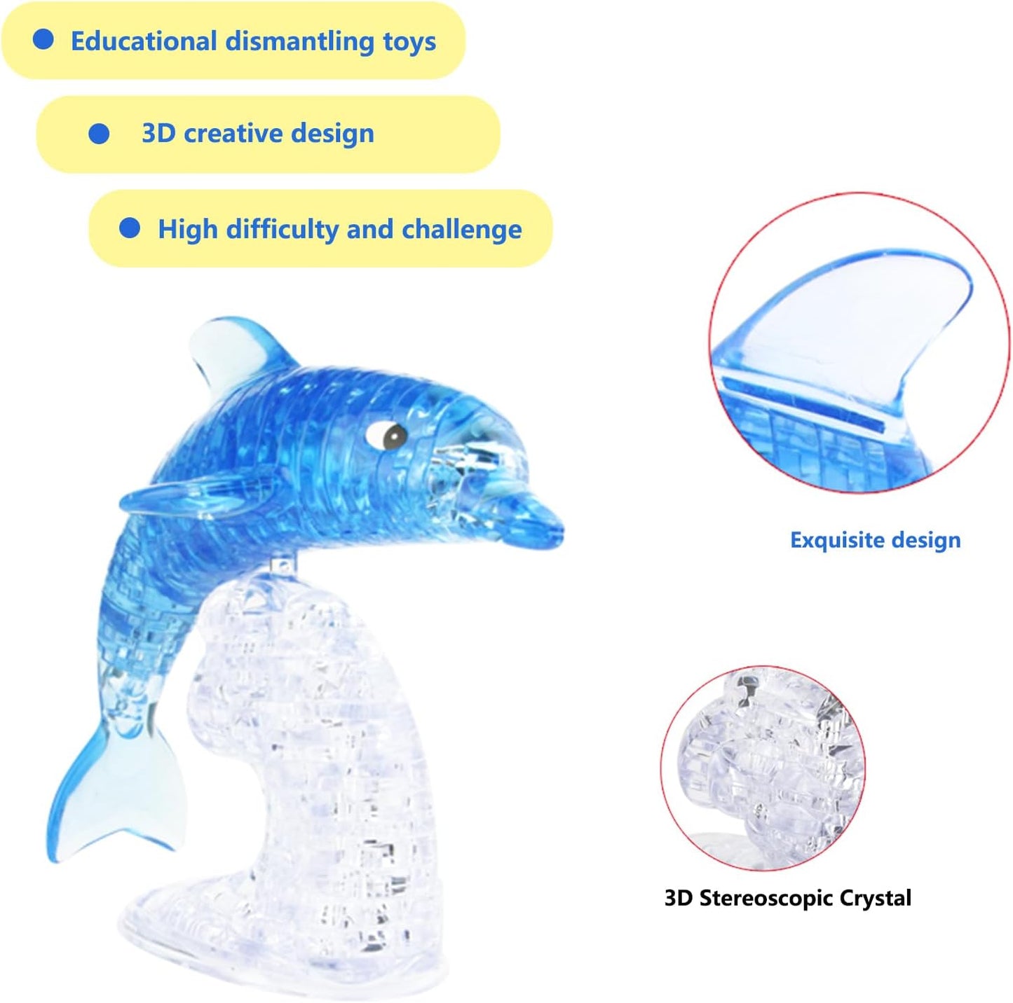 3D Crystal Puzzle Dolphin, Crystal Puzzle Brainteasers for Puzzlers Ages 16 and Up, 95Pcs