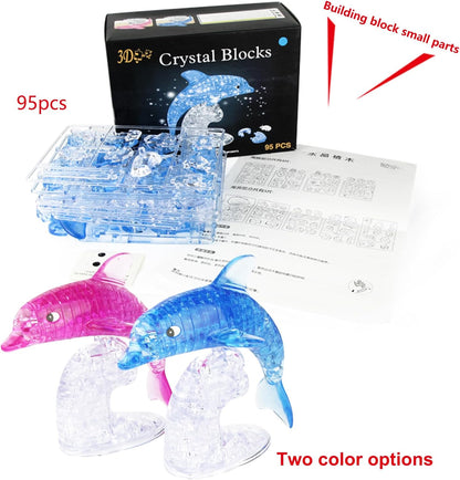 3D Crystal Puzzle Dolphin, Crystal Puzzle Brainteasers for Puzzlers Ages 16 and Up, 95Pcs