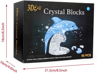 3D Crystal Puzzle Dolphin, Crystal Puzzle Brainteasers for Puzzlers Ages 16 and Up, 95Pcs