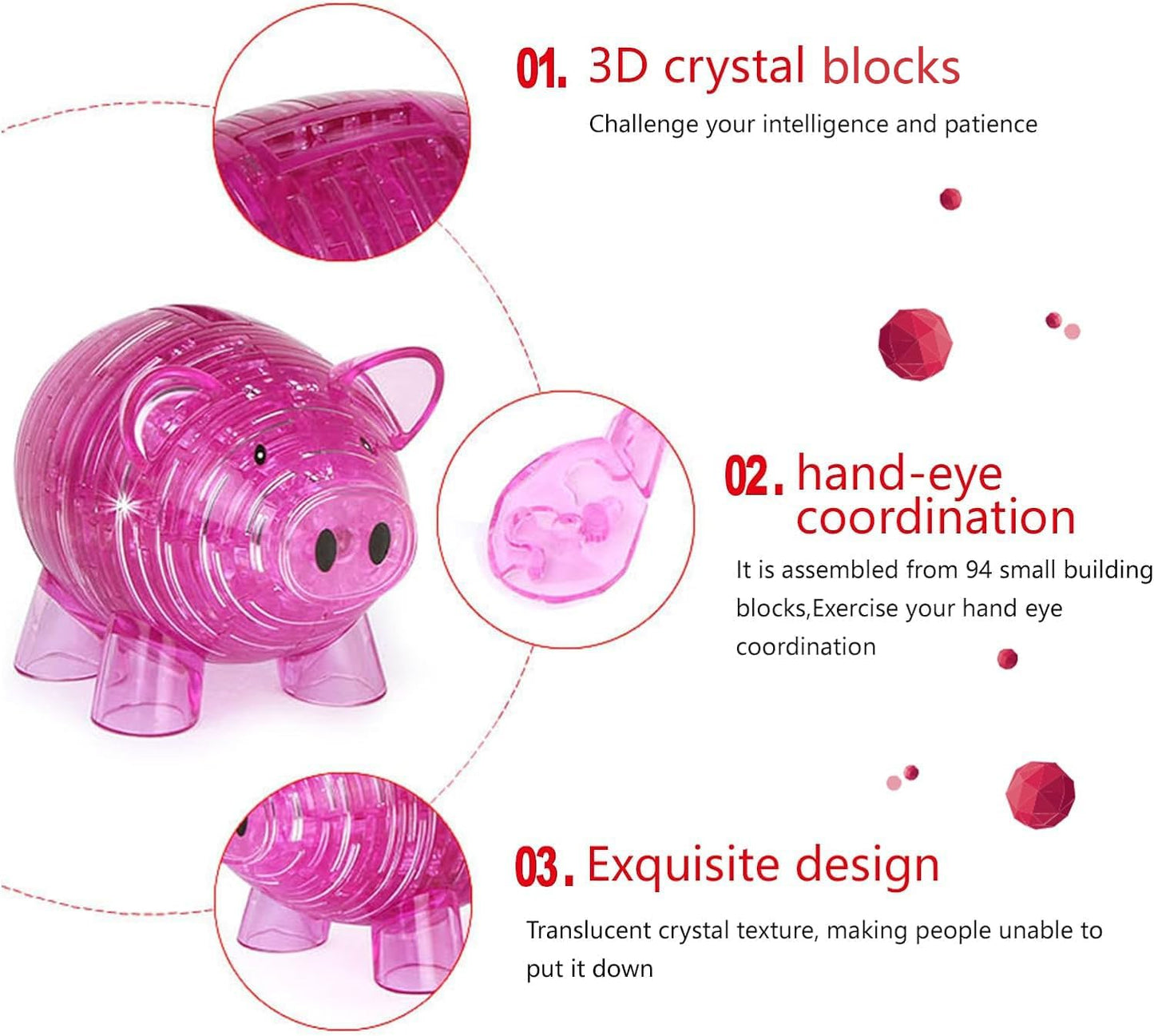 3D Crystal Pig Puzzle, Functions as a Piggy Bank, Crystal Puzzle Brainteasers for Puzzlers Ages 16 and Up, 94PCS