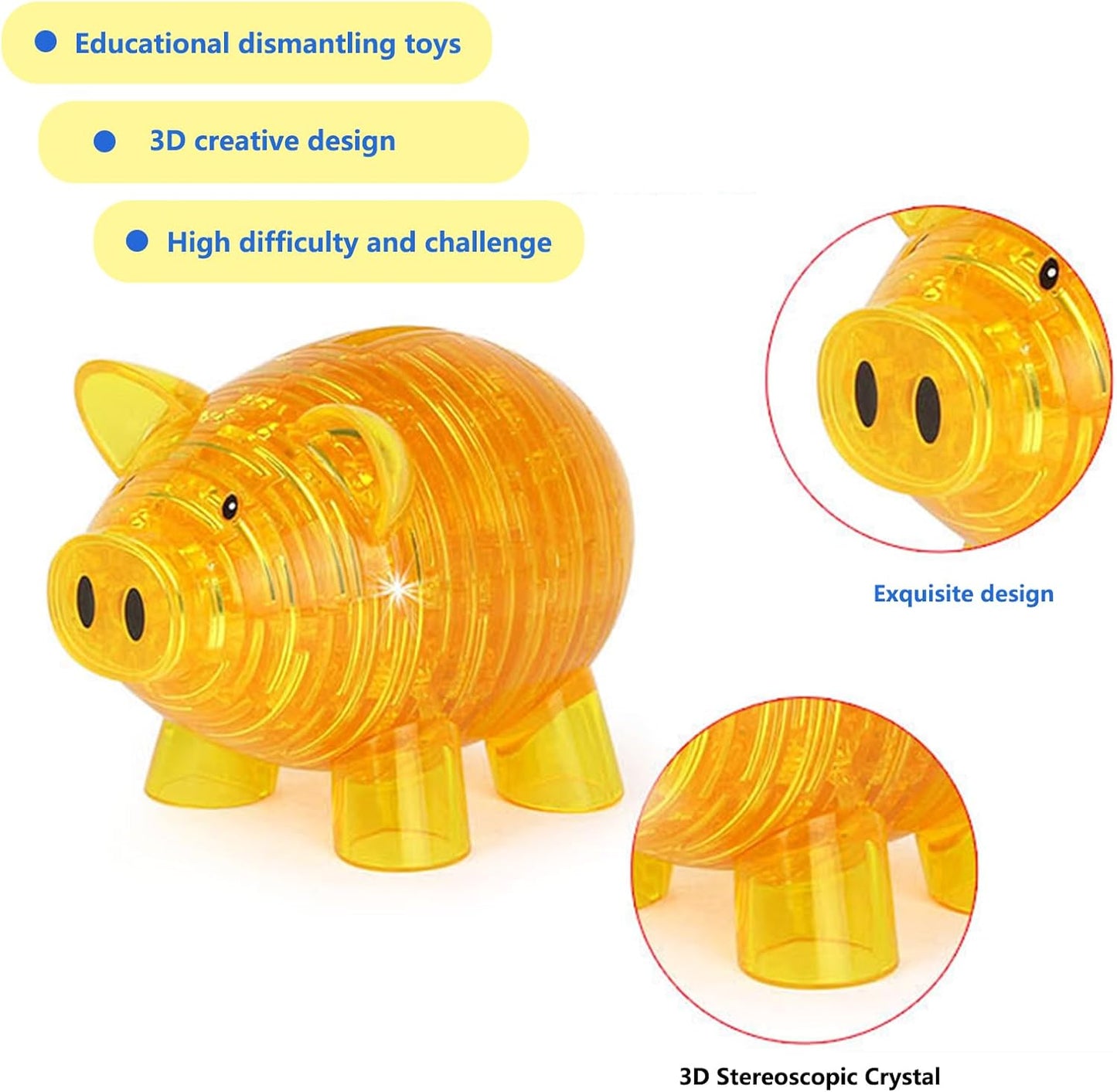 3D Crystal Pig Puzzle, Functions as a Piggy Bank, Crystal Puzzle Brainteasers for Puzzlers Ages 16 and Up, 94PCS