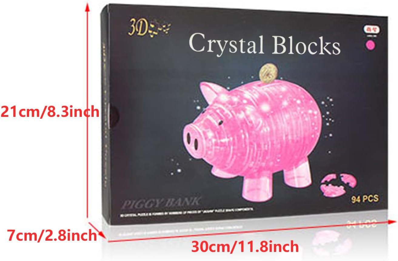 3D Crystal Pig Puzzle, Functions as a Piggy Bank, Crystal Puzzle Brainteasers for Puzzlers Ages 16 and Up, 94PCS