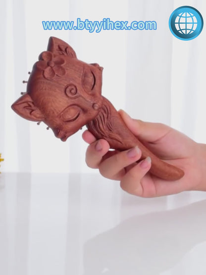 Wooden Carving Fox Hair Brush